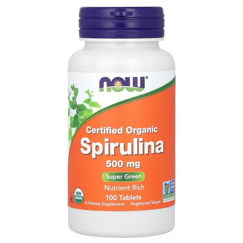 NOW Foods, Espirulina orgánica certificada, 3000 mg, 100 comprimidos (500 mg por comprimido)