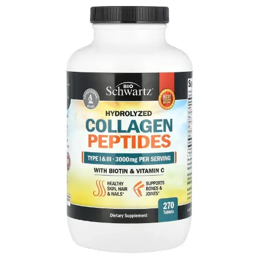 [A0361] BioSchwartz, Péptidos de colágeno hidrolizado con biotina y vitamina C, 270 comprimidos